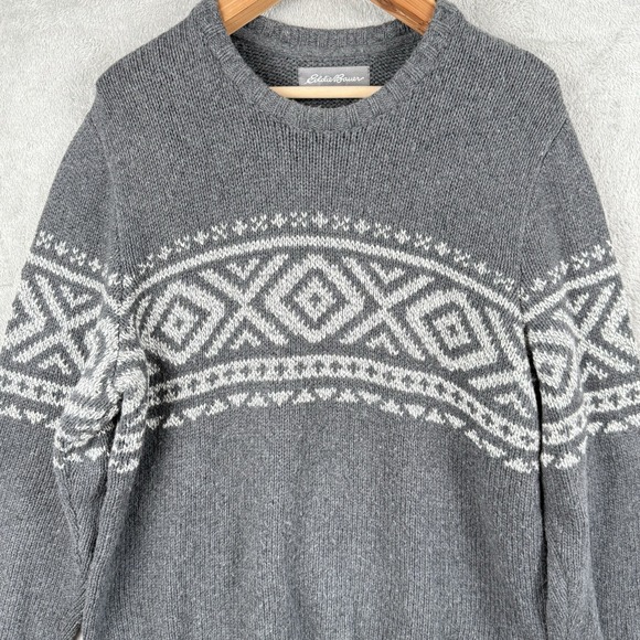 Eddie Bauer Sweater Mens L Gray Cotton Wool Ski Nordic Knit Pullover Winter‎ - Picture 2 of 9